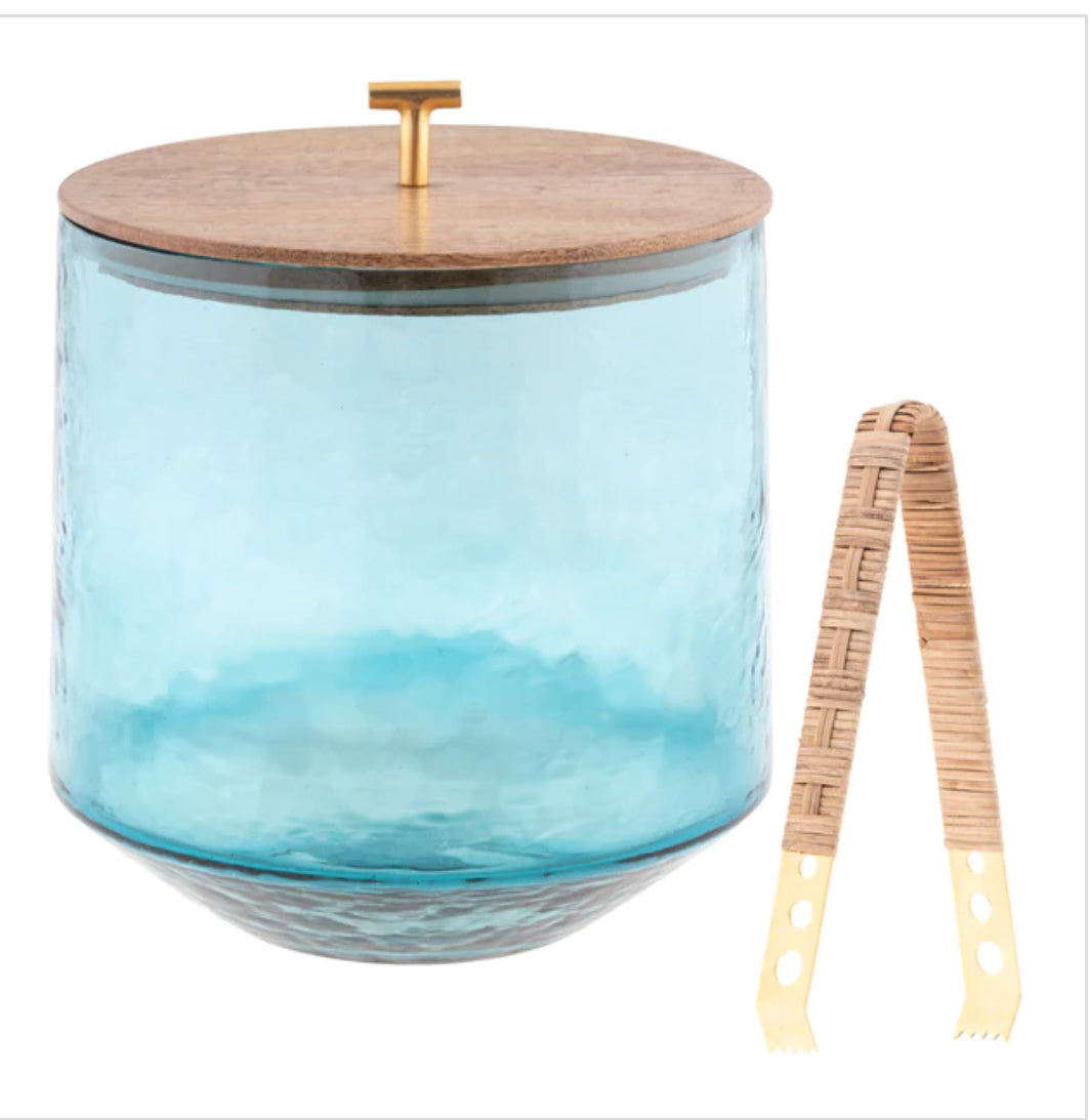 Catalina Ice Bucket with Raffia Tongs