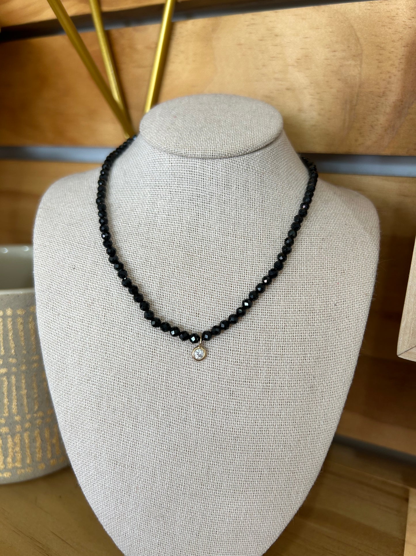 Black Tourmaline 14K with Lab Diamond