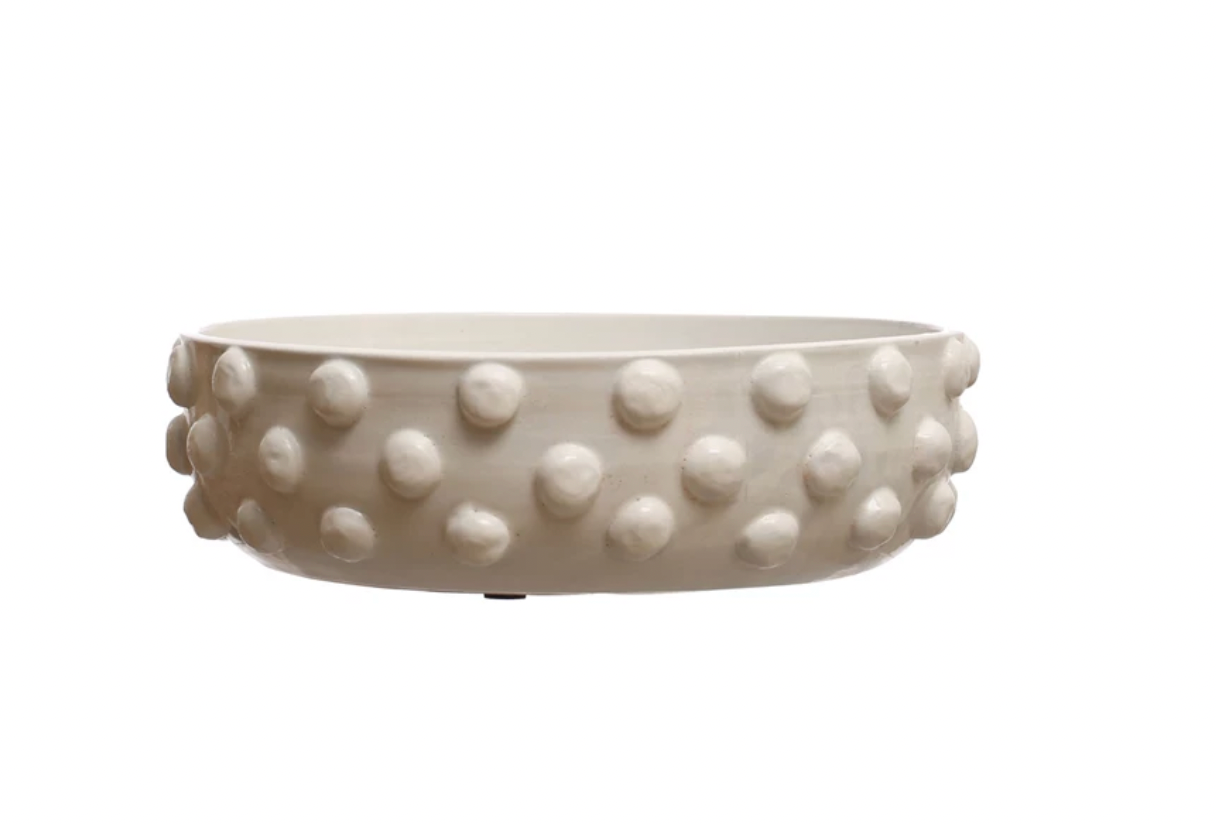 Decorative White Terra-Cotta Bowl