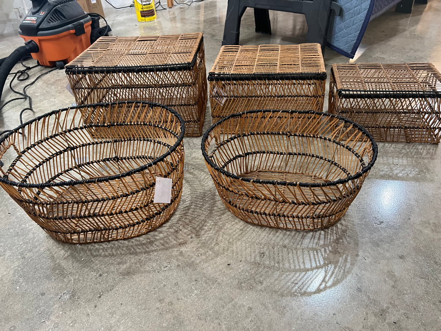 Black Ribbed Square Baskets with Lids