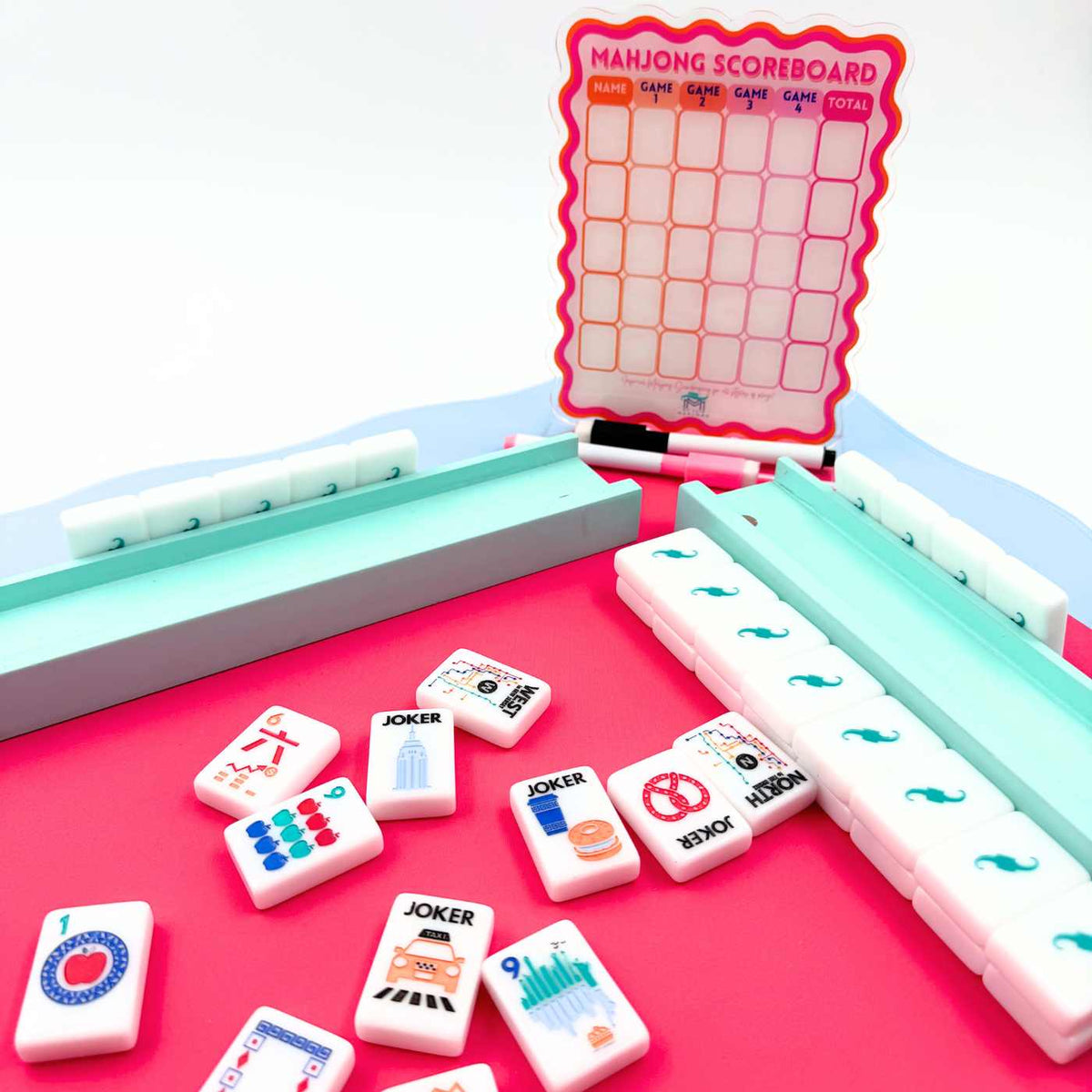 Mahjong Scoreboard - Scalloped Dry Erase Board with Stand & Markers