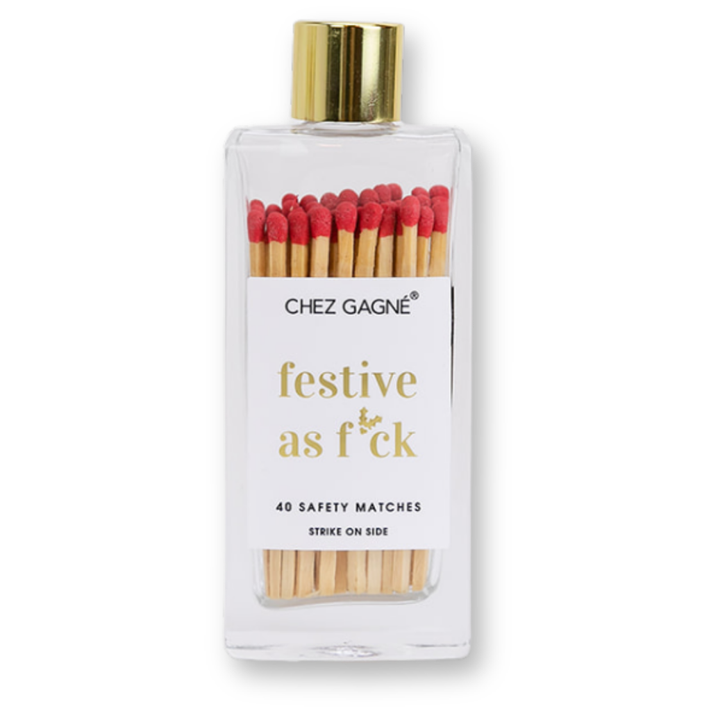 Festive As Fuck - Holiday Glass Bottle Safety Matches - Red