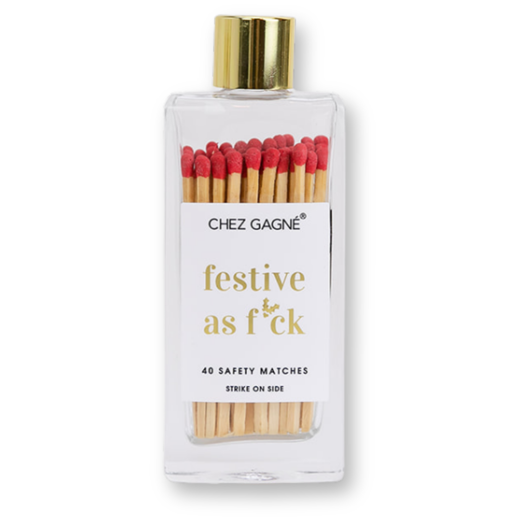 Festive As Fuck - Holiday Glass Bottle Safety Matches - Red