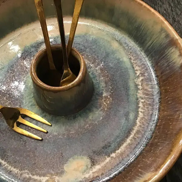 Stoneware Dish with Toothpick Holder