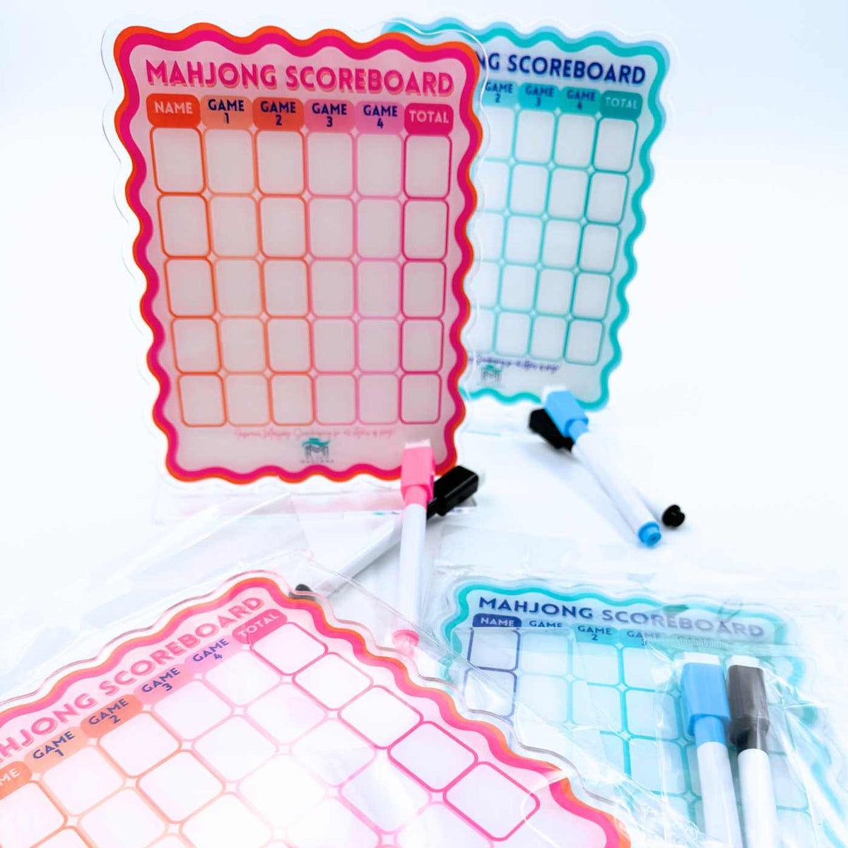 Mahjong Scoreboard - Scalloped Dry Erase Board with Stand & Markers