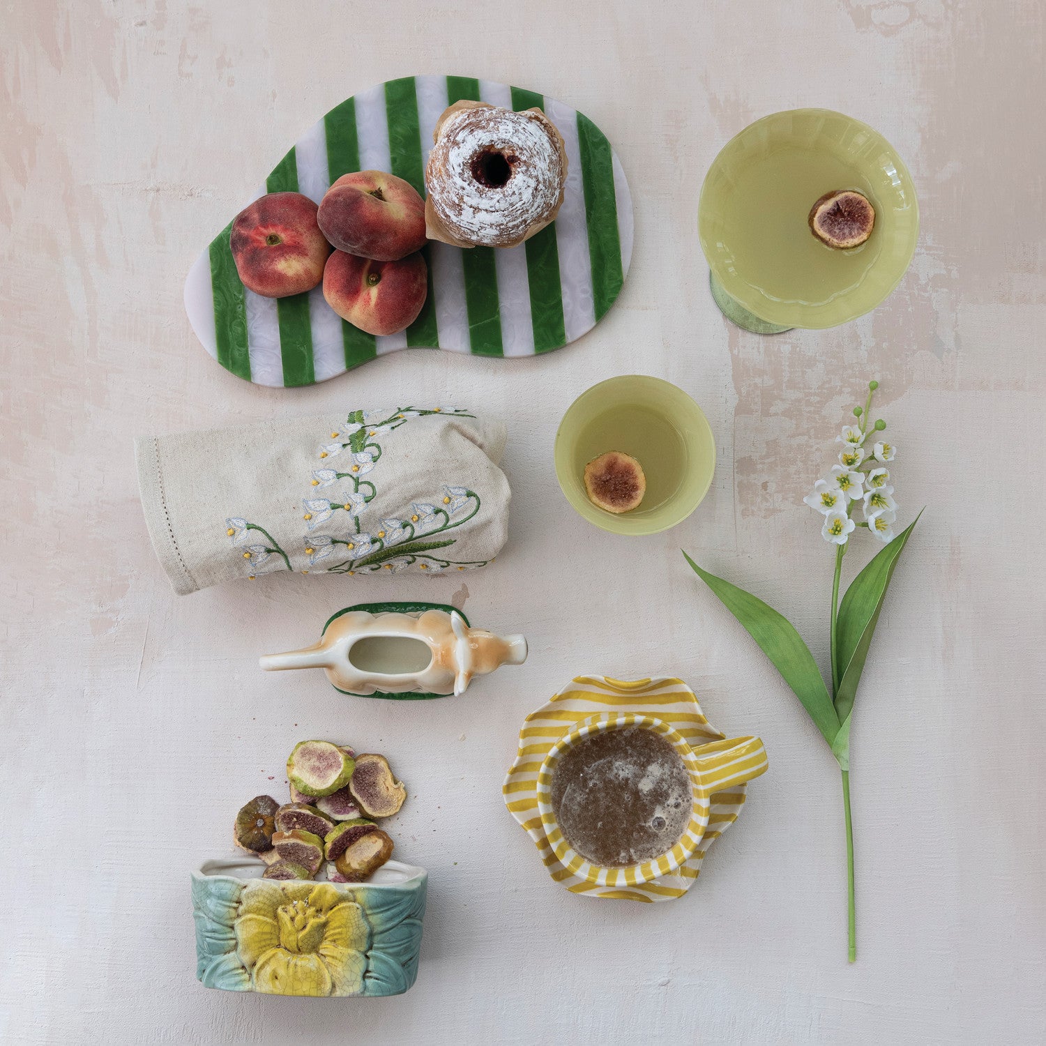 Resin Striped Organic Shaped Cheese/Serving Board, Green & White