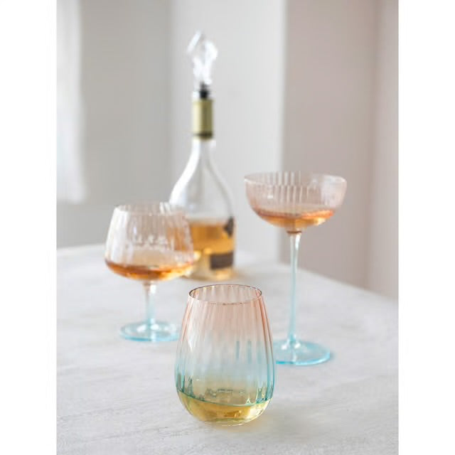Two-Tone Stemmed Fluted Coupe Glasses in Blush and Blue (Set of 2)