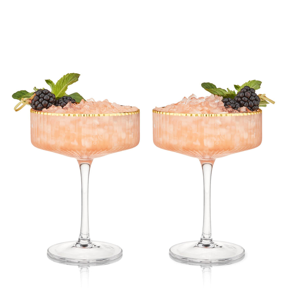 Deco Meridian Gold Rimmed Crystal Coupe Glasses Set of 2