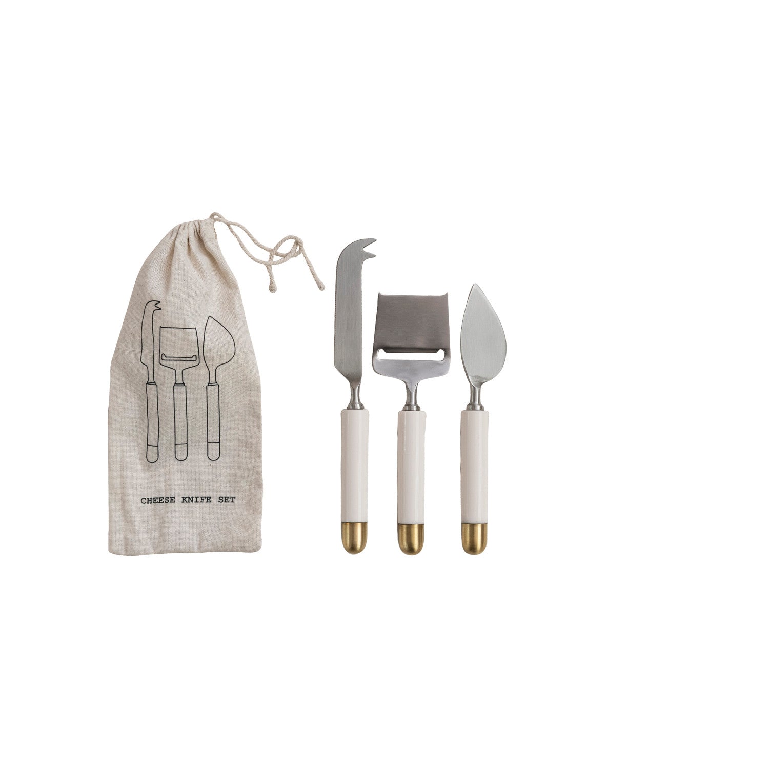 Stainless Steel Cheese Knives - White with Brass