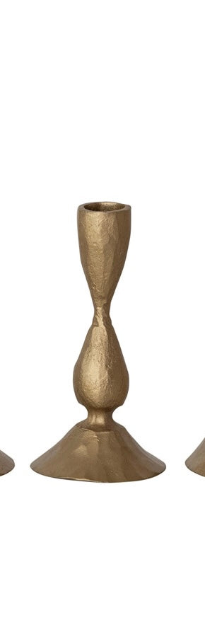 Hand-Forged Metal Taper Holder, Antique Gold Finish