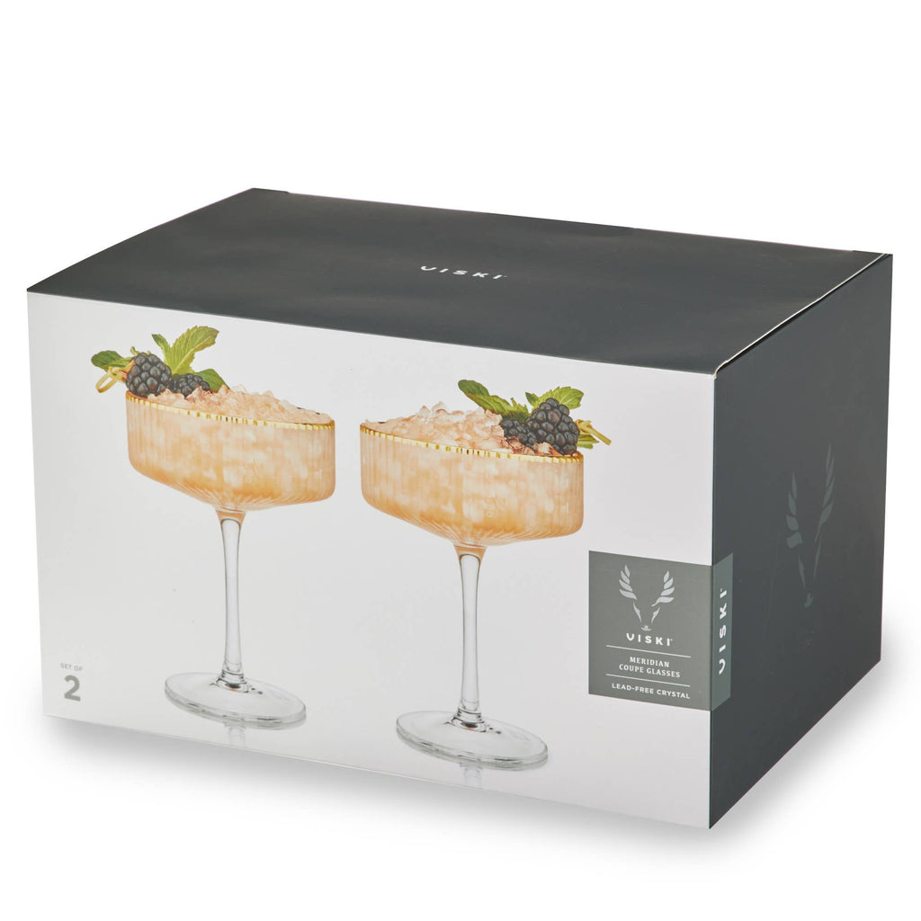 Deco Meridian Gold Rimmed Crystal Coupe Glasses Set of 2