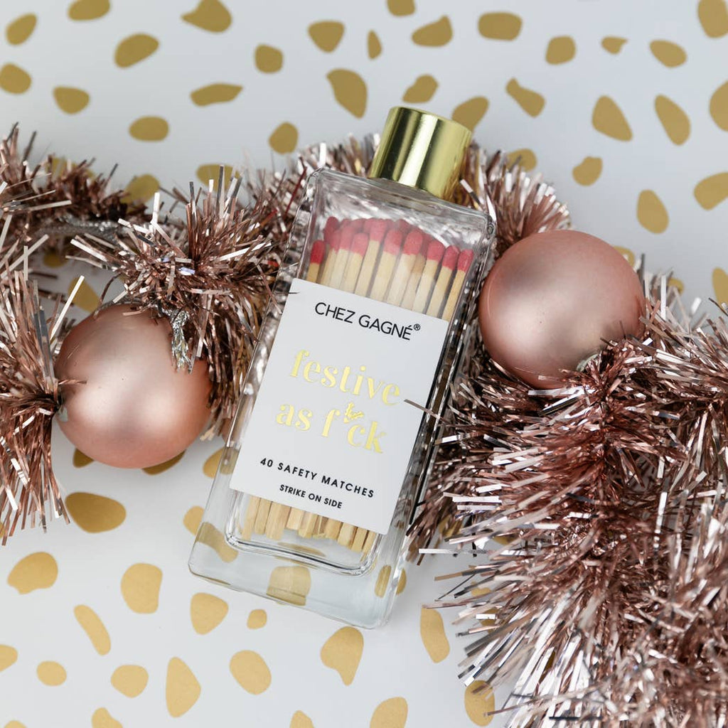 Festive As Fuck - Holiday Glass Bottle Safety Matches - Red