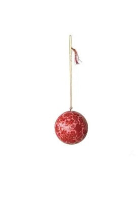 Hand-Painted Paper Mache Ball Ornament with Flower Design