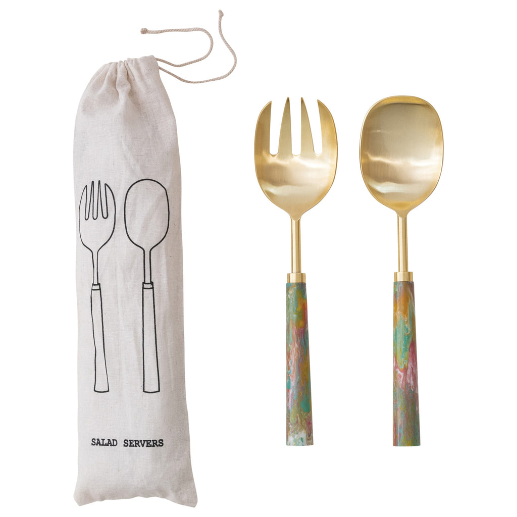 Salad Servers with Marbled Resin Handles