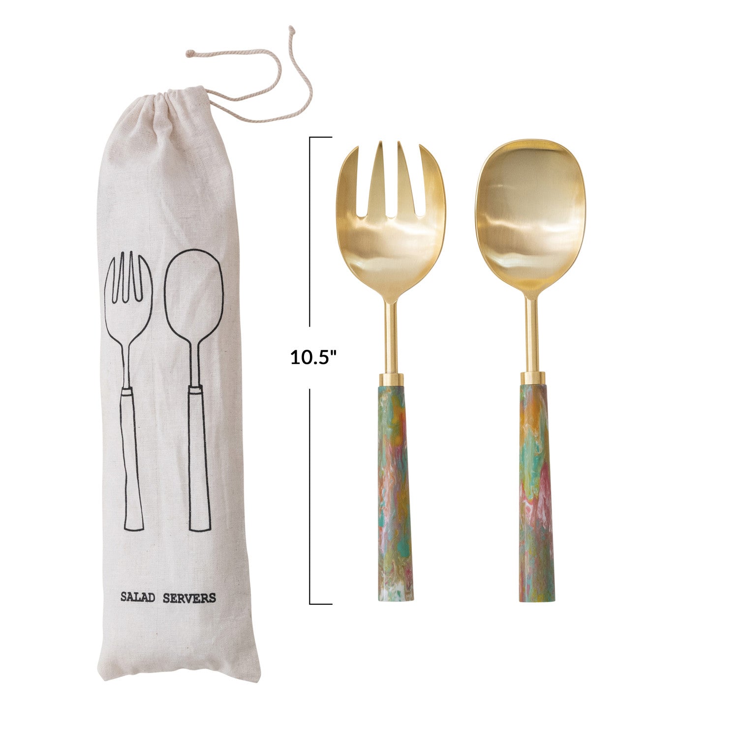Salad Servers with Marbled Resin Handles