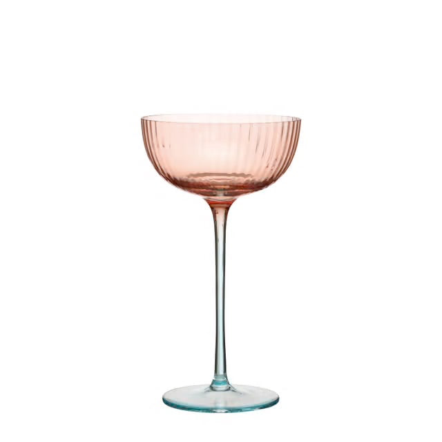 Two-Tone Stemmed Fluted Coupe Glasses in Blush and Blue (Set of 2)