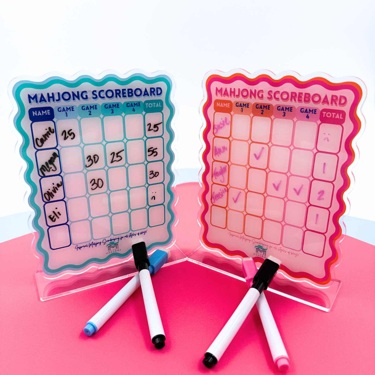 Mahjong Scoreboard - Scalloped Dry Erase Board with Stand & Markers