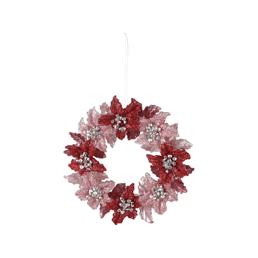 Acrylic Poinsettia Wreath Ornament with Glitter