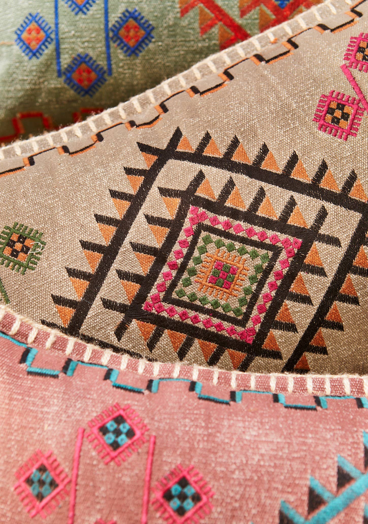 Satara Embroidered Stone Wash Lumbar Pillow