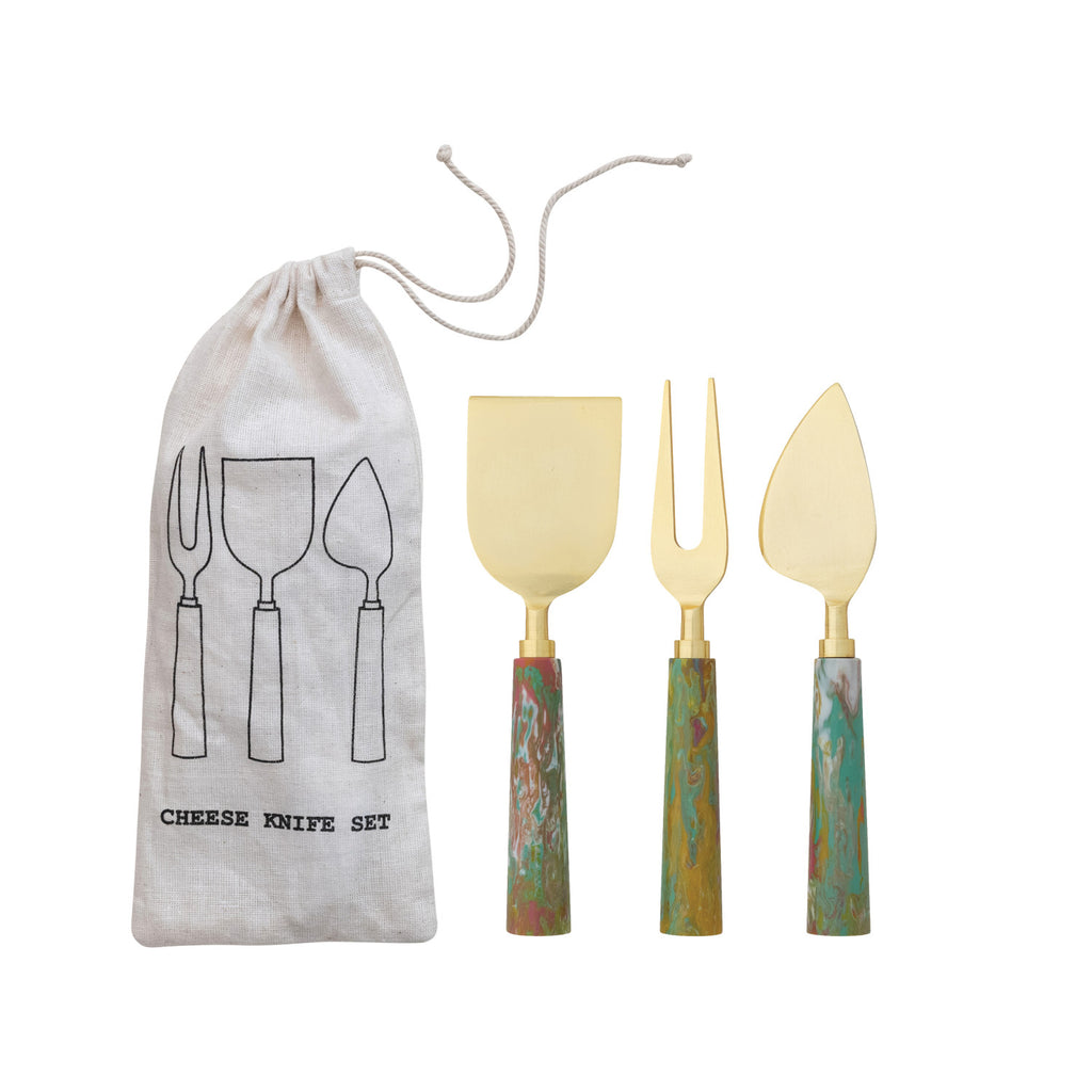 Cheese Knives with Marbled Resin Handles