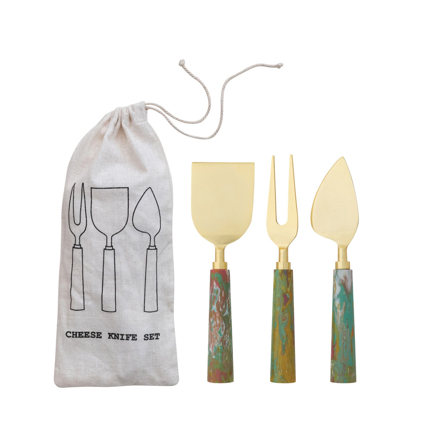 Cheese Knives with Marbled Resin Handles