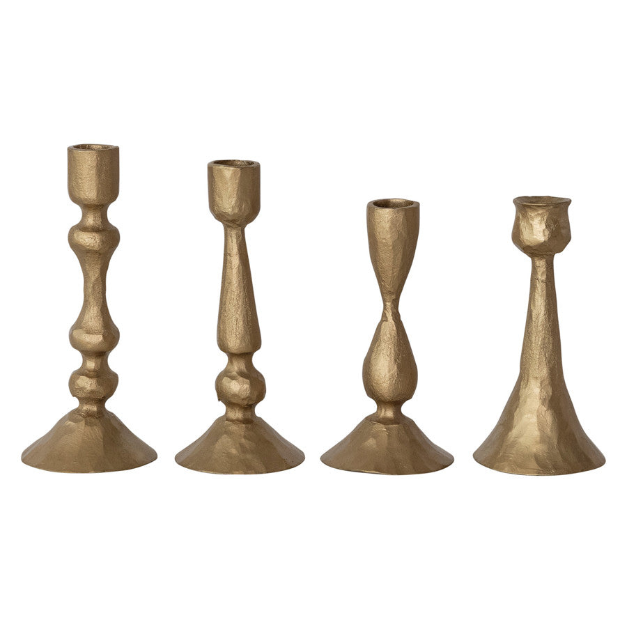 Hand-Forged Metal Taper Holder, Antique Gold Finish