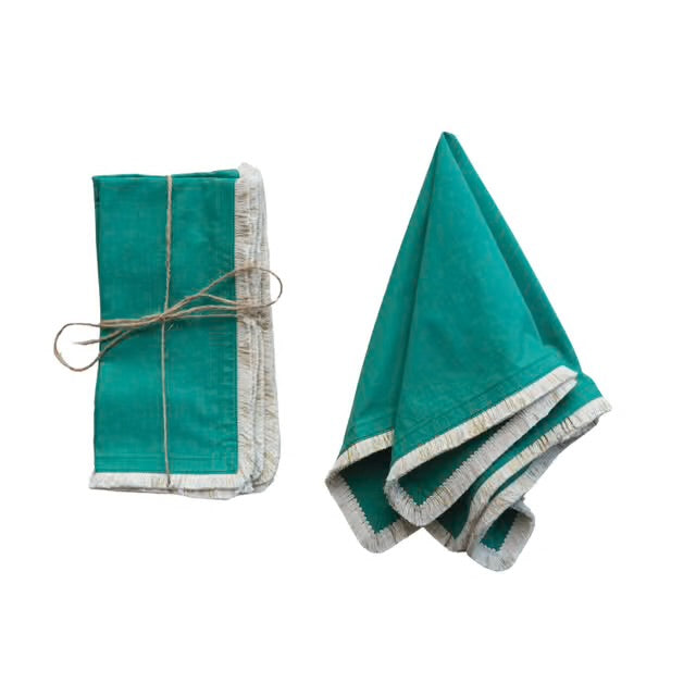 Cotton Napkins with Metallic Gold Thread Fringe (Set of 4)