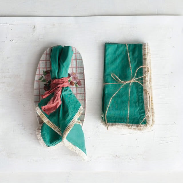 Cotton Napkins with Metallic Gold Thread Fringe (Set of 4)