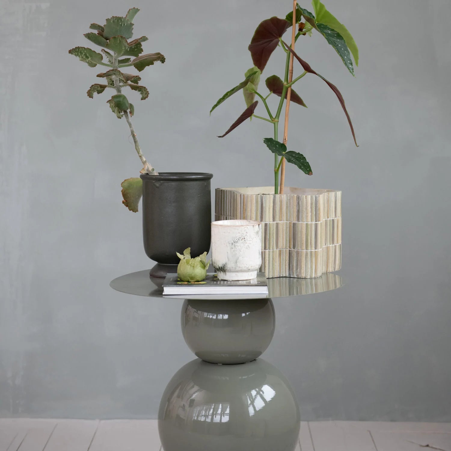 4” Stoneware Planter with Reactive Glaze in Blue + White