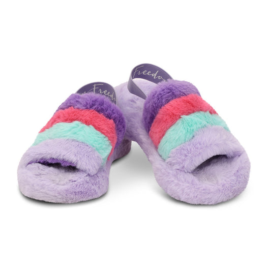 Purple Pink & Blue Furry Slippers