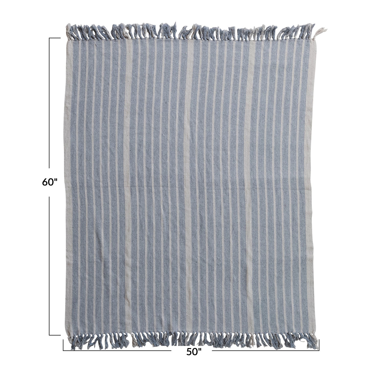 Woven Recycled Cotton Blend Throw with Stripes & Fringe