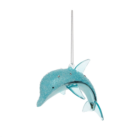 Glitter Blue Dolphin Glass Ornament