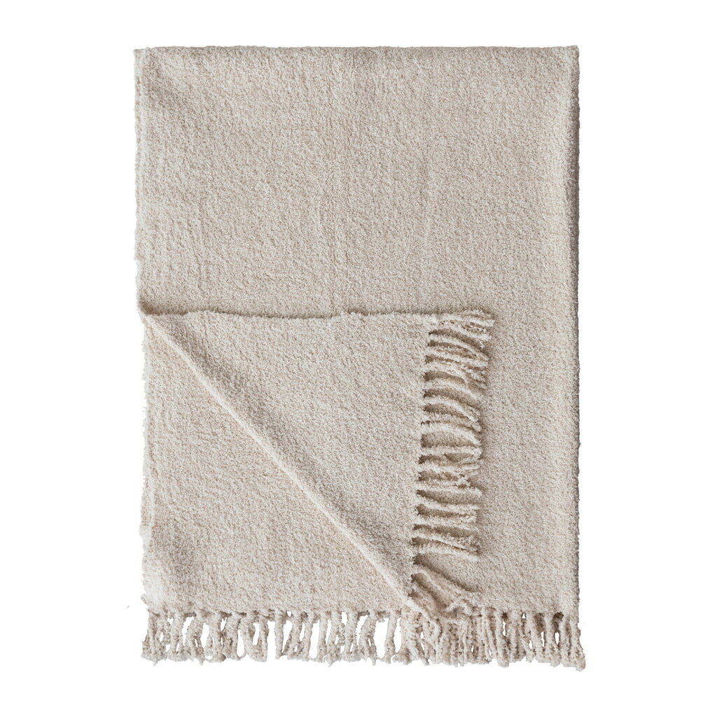 Woven Cotton Chenille Throw with Fringe, Natural