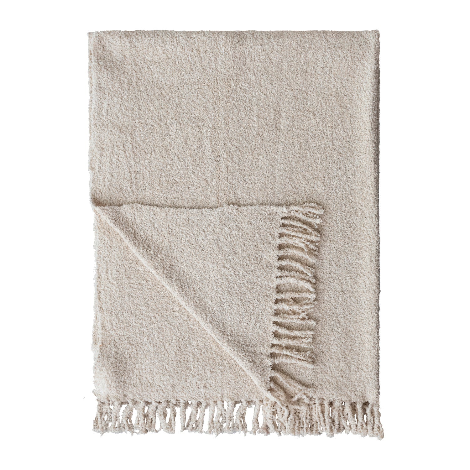 Woven Cotton Chenille Throw with Fringe, Natural