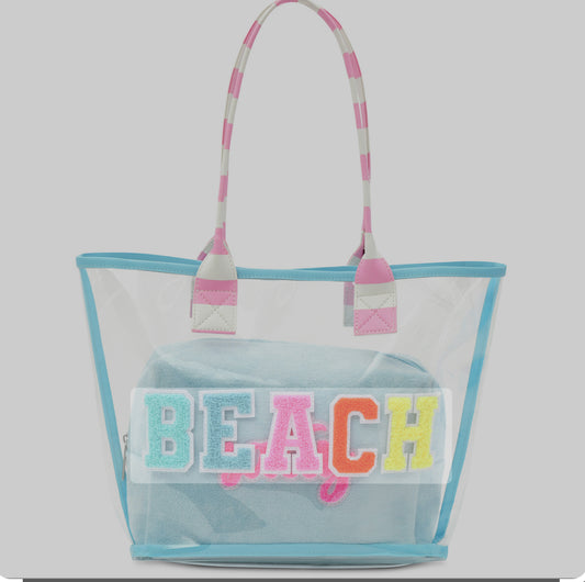 Beach Clear Tote Bag plus Salty Cosmetic Bag (2 piece set)