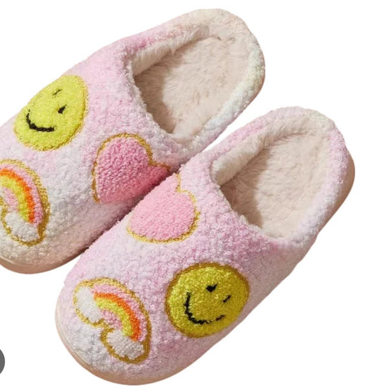 Kids Pastel Rainbow Smiley Face Slippers