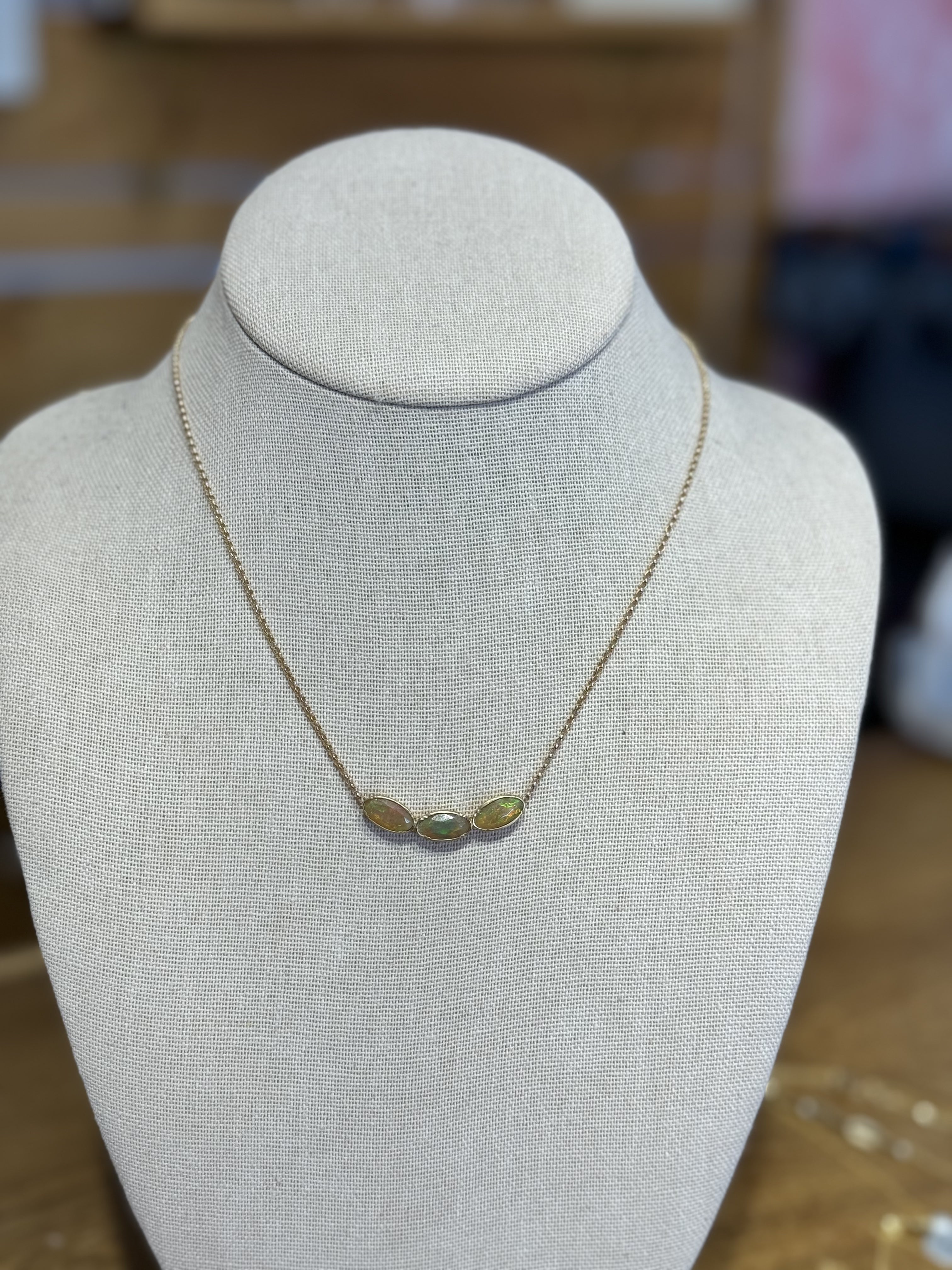 18K 3 Fire Opal Necklace