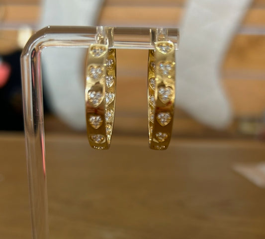 Gold Fill Heart Diamond CZ Hoops