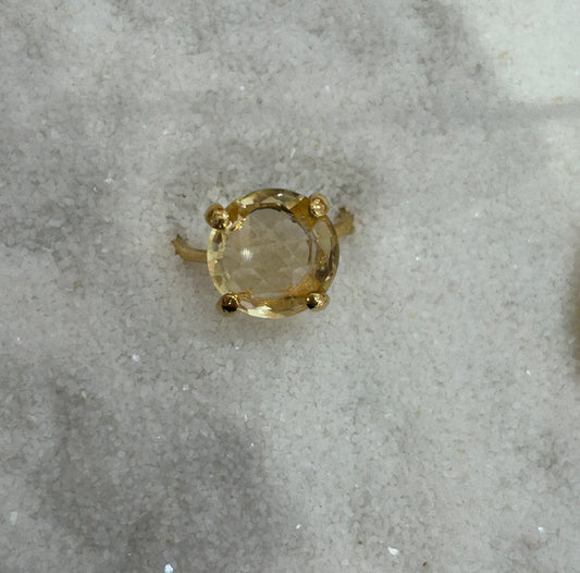 14K Gold 4 Prong Large Citrine Ring