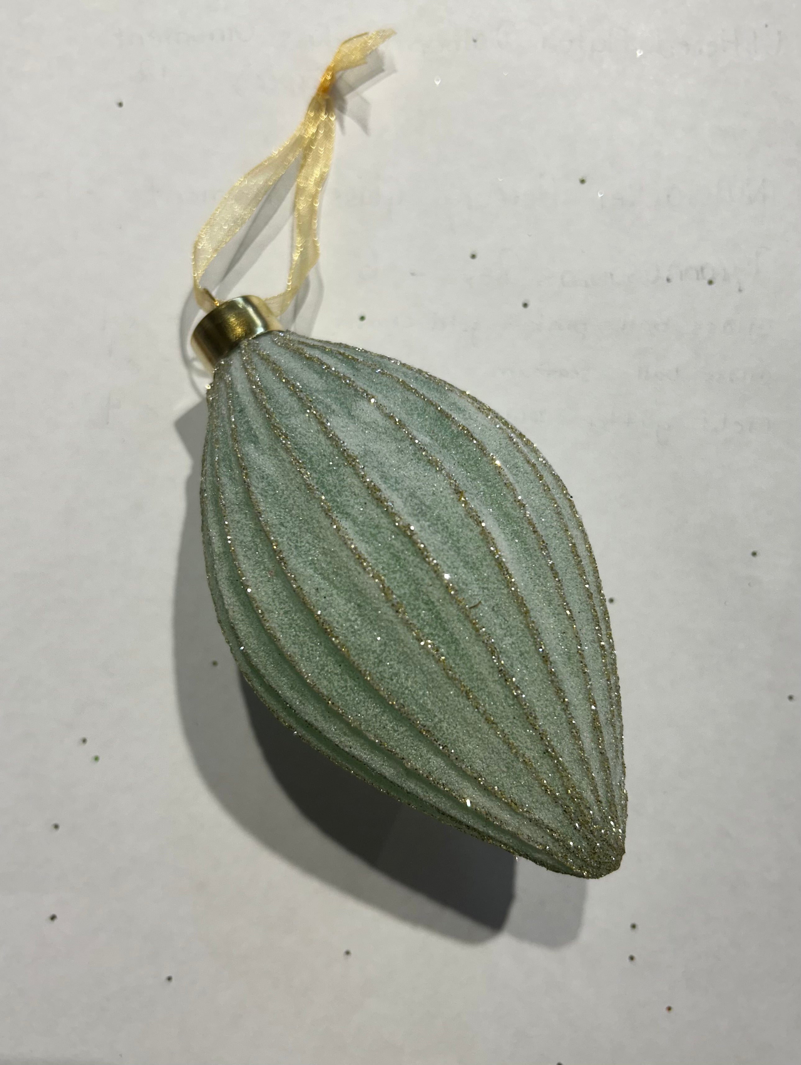 Gold Glitter Fluted Glass Teardrop Ornament