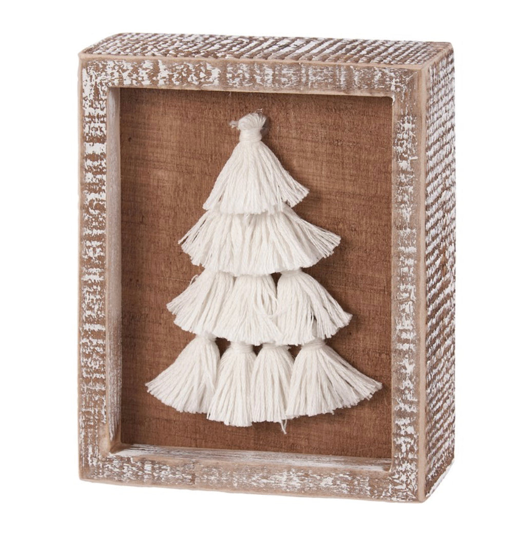 Decorative Wooden Box Sign Tassel Tree