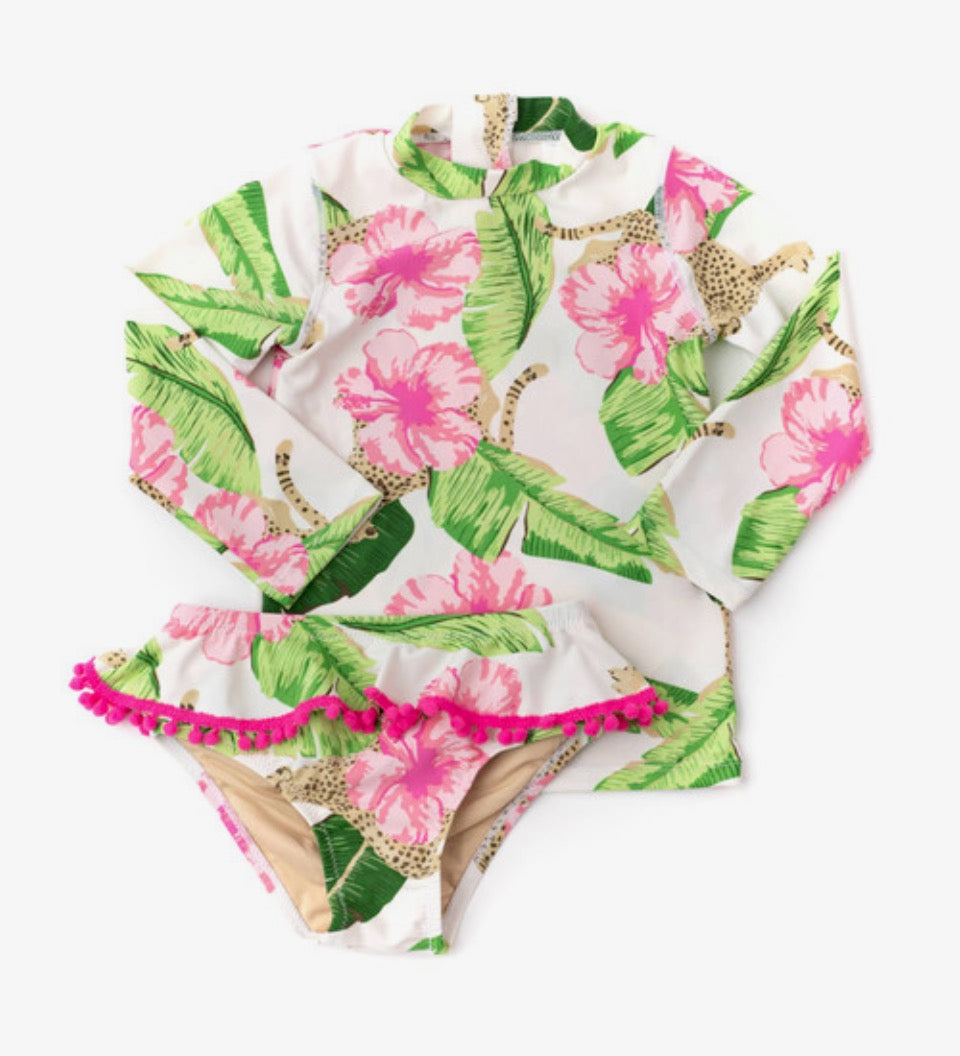 Rash Guard Swim Suit Set - Botanical Leopard