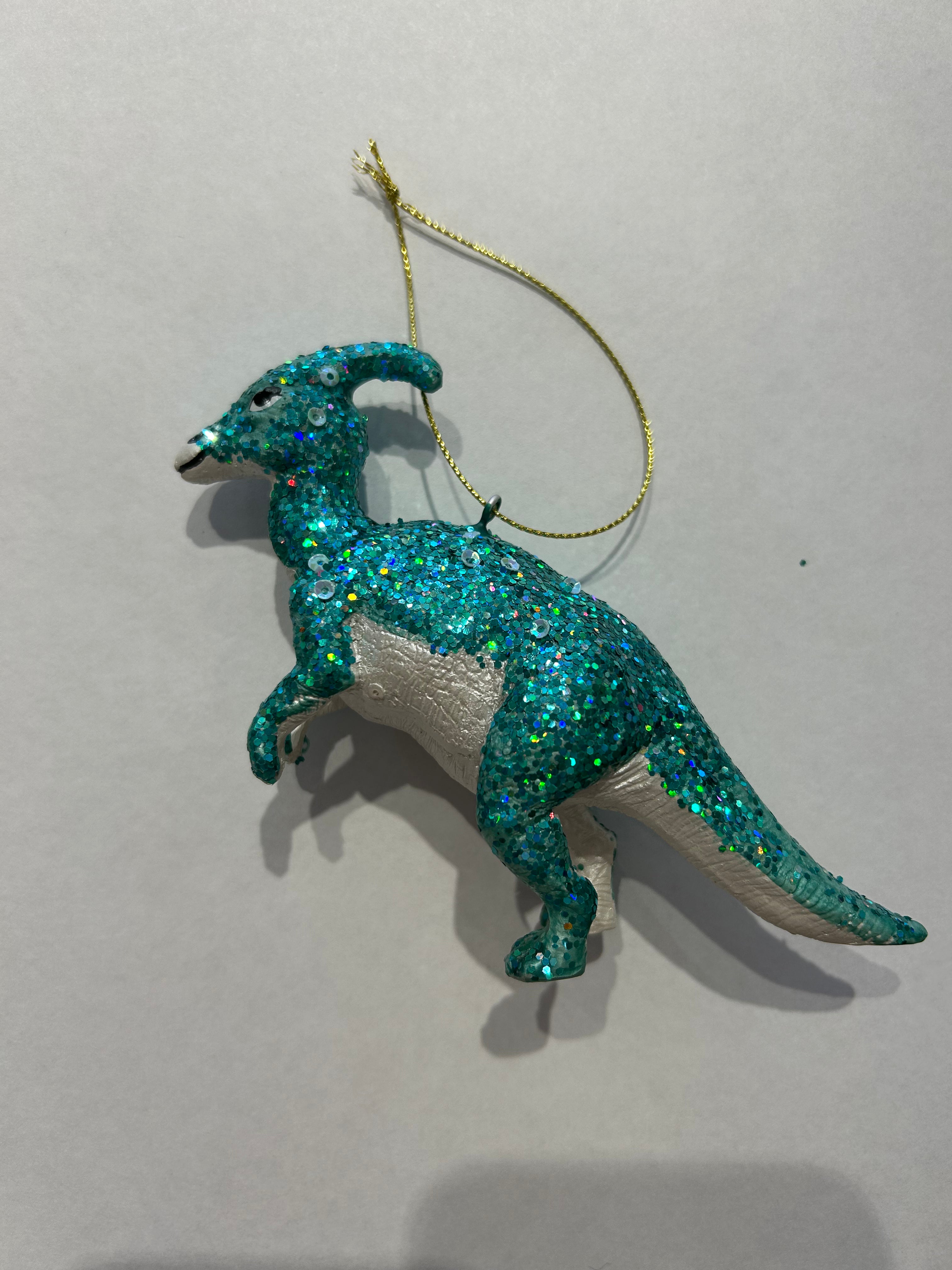 Resin Dinosaur Ornament with Glitter + Sequins