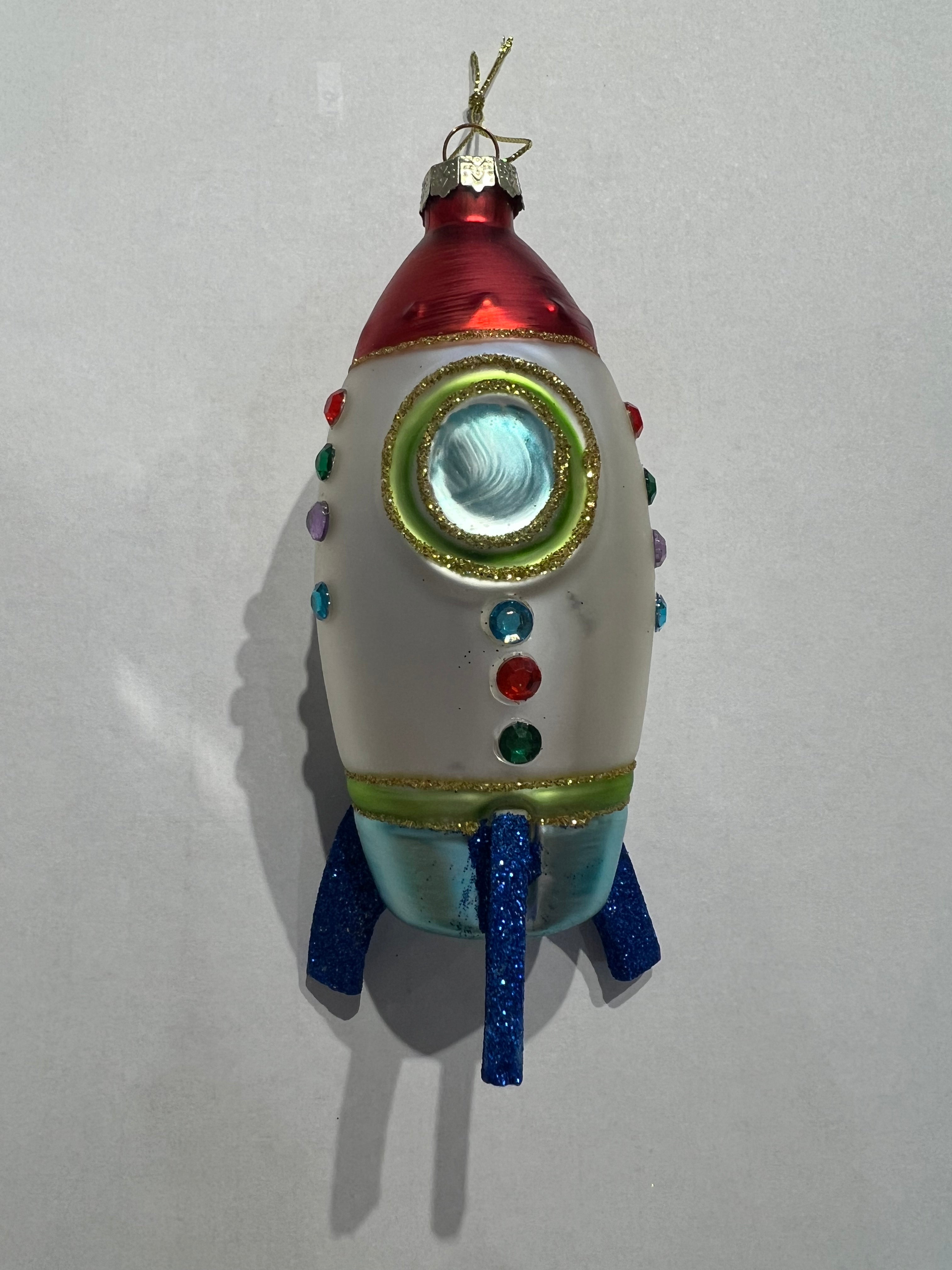 Glass Multicolored Rocket Ornament