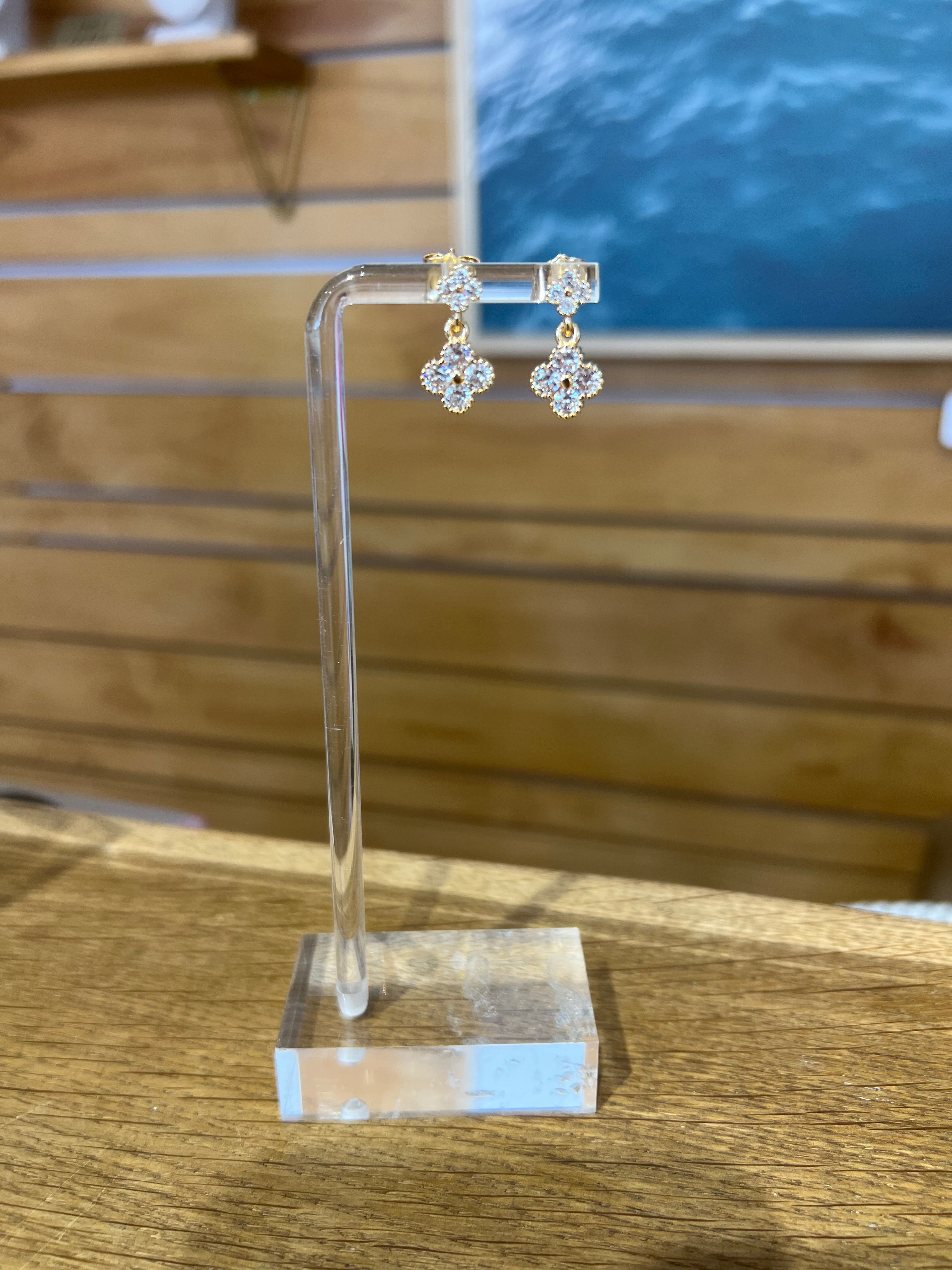 Gold Fill Clover CZ Drop Earrings