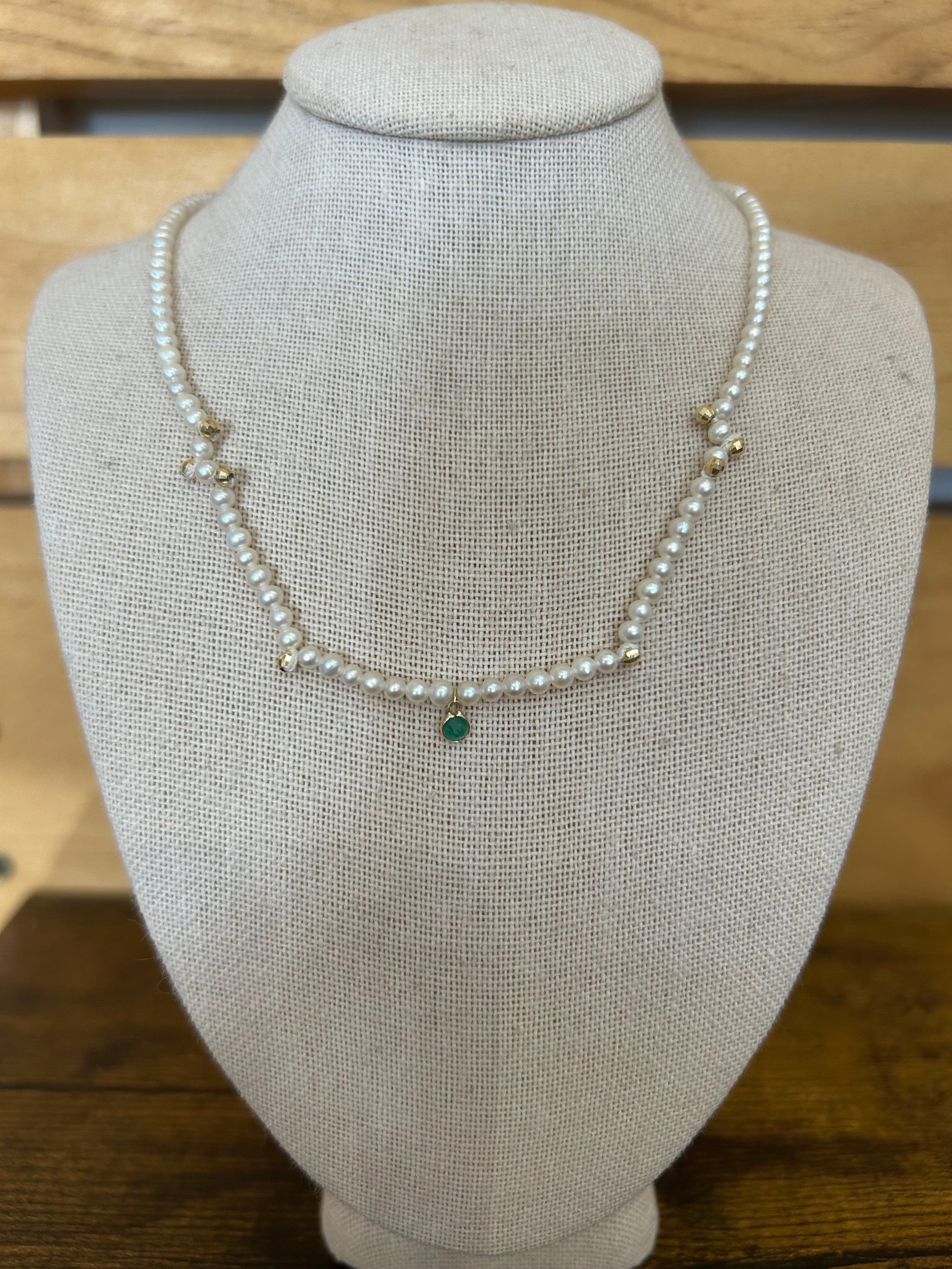 Freshwater Pearl Necklace with 14K Beads and Stone