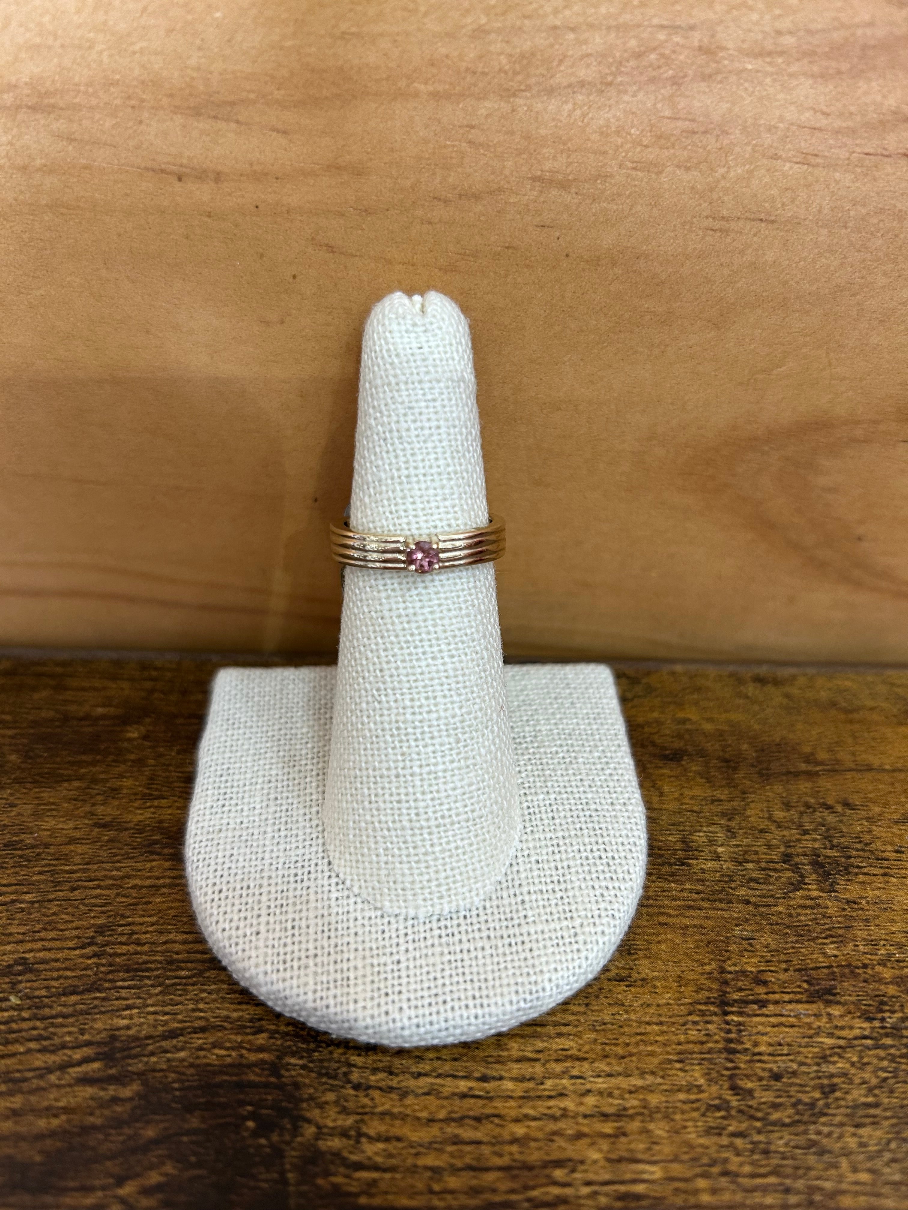 Danielle Morgan 10K Yellow Gold Ring with Single Pink Tourmaline Stone