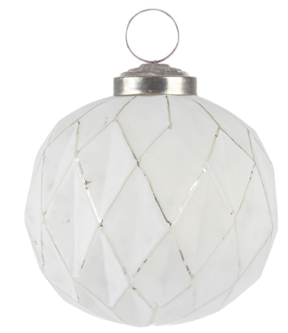 Round Faceted Glass Ornament in White