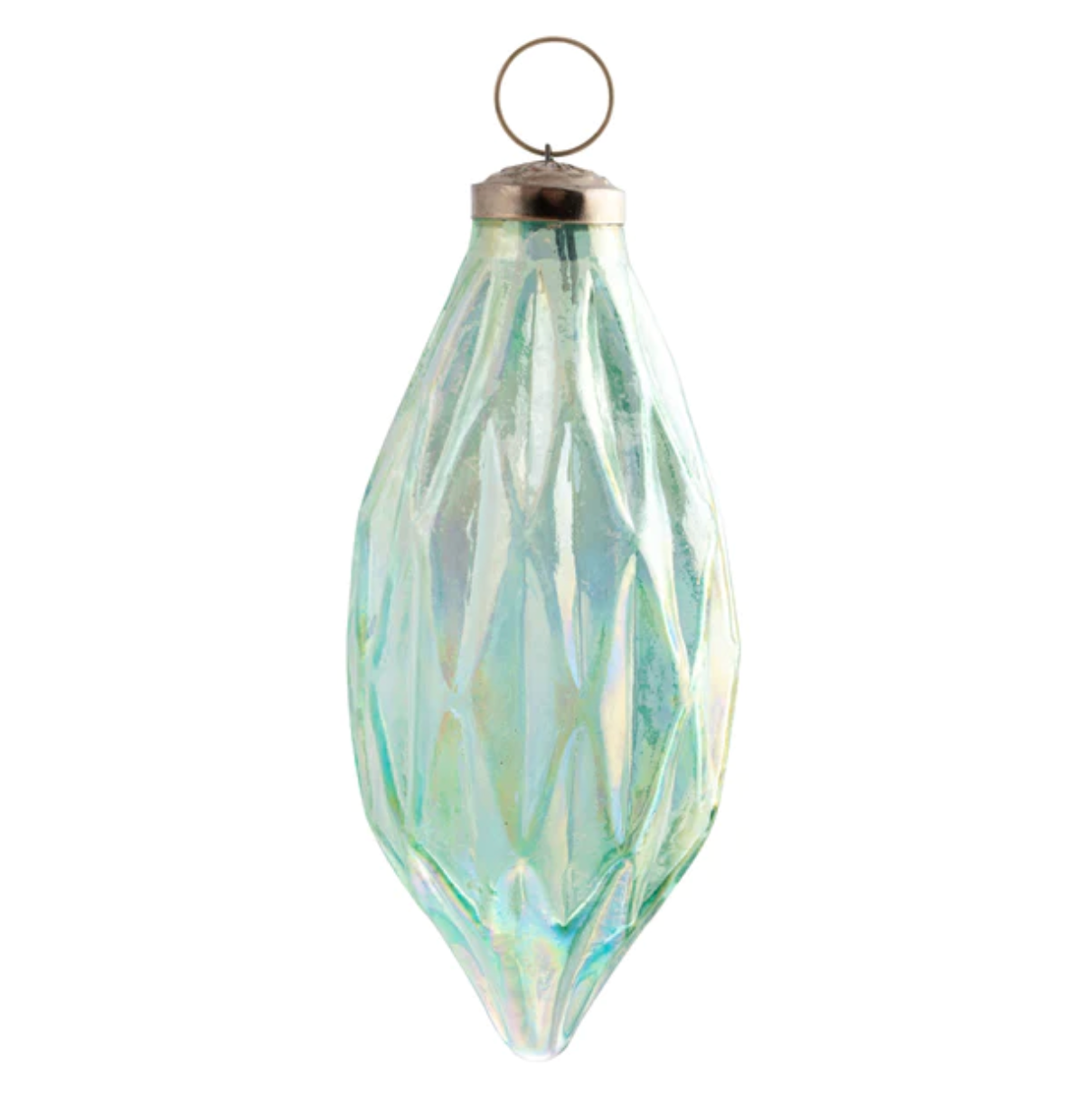 Faceted Teardrop Glass Ornament in Iridescent Green