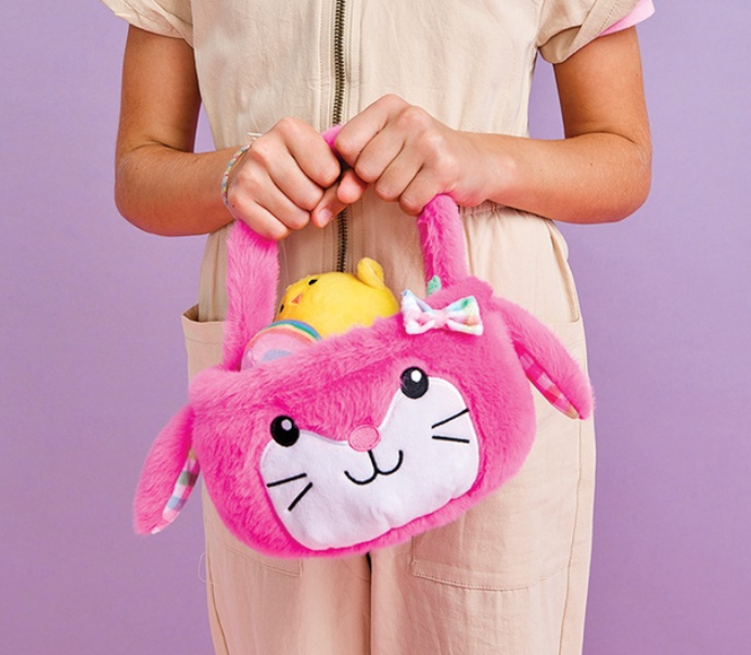 Pink Bunny Basket Plush Set